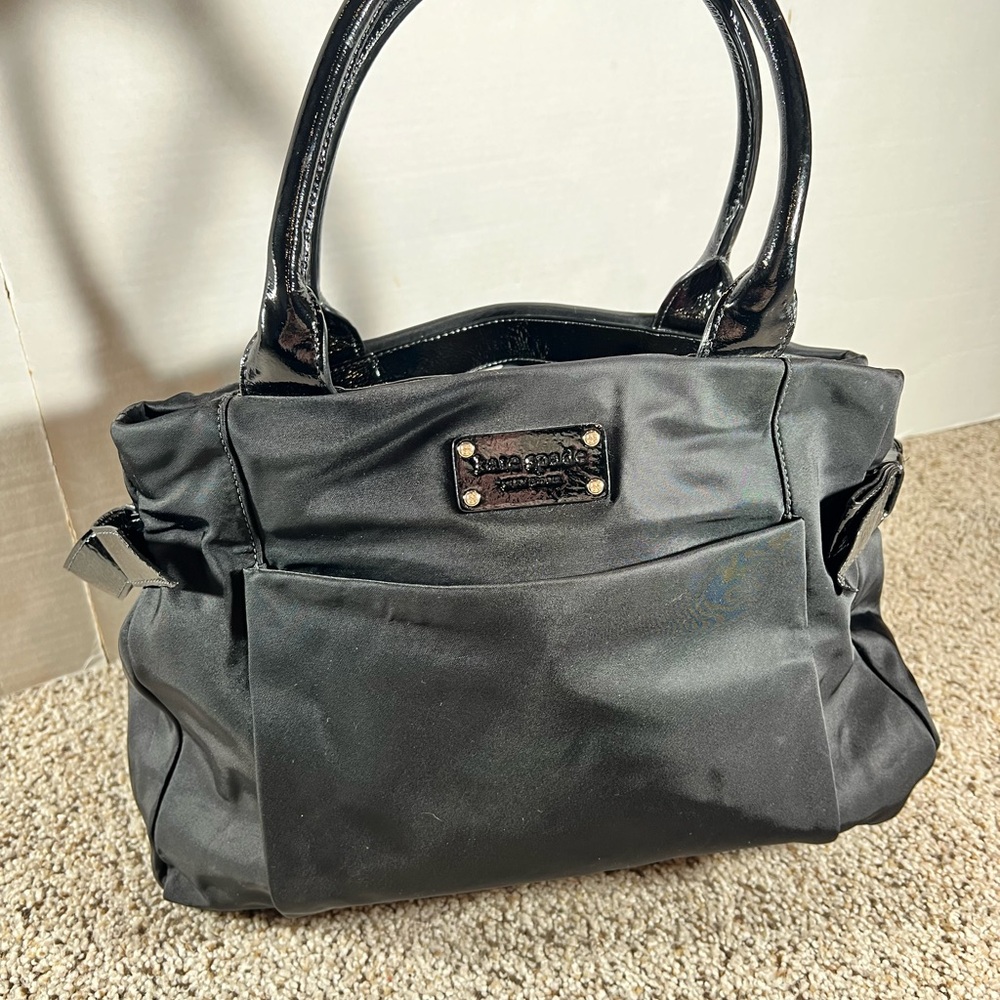 Kate Spade Black Nylon Medium Shoulder Bag crossbody purse Polka Dot Liner